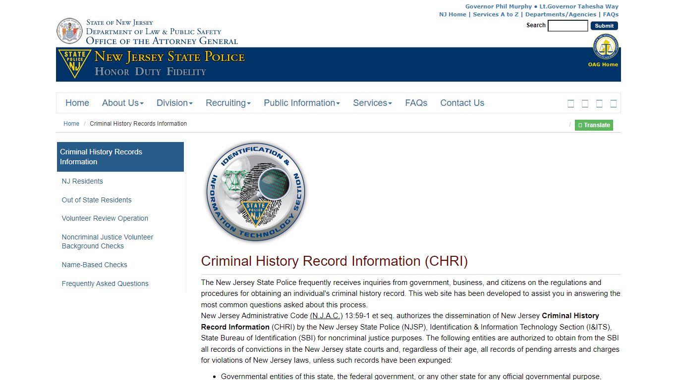New Jersey Criminal History Records Information | New Jersey State Police